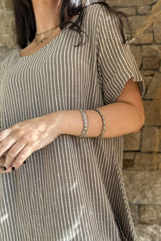 Salcombe Chalk Stripe Cotton Cocoon Dress Mocha